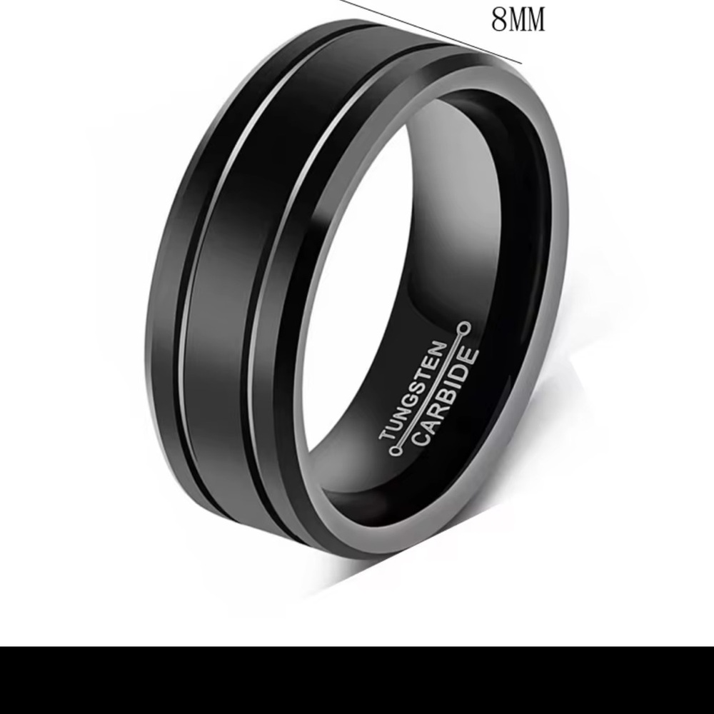 Mens Tungsten Carbide Black Wedding Band Ring Beveled Edge Minimalist Design - Picture 4 of 7